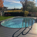 Oval stålväggspool SQ, 4D-liner 0,9 mm, aluminiumräcke, delvis/helt nedgrävd