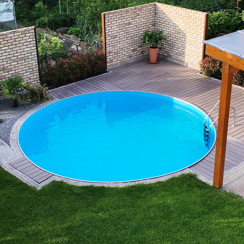 Rund pool – Stålvägg – aluminiumräcke – 4D & förstärkt liner – Endast pool