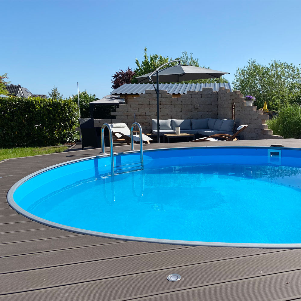 Rund pool – Aluminiumvägg – aluminiumräcke – Nedgrävd